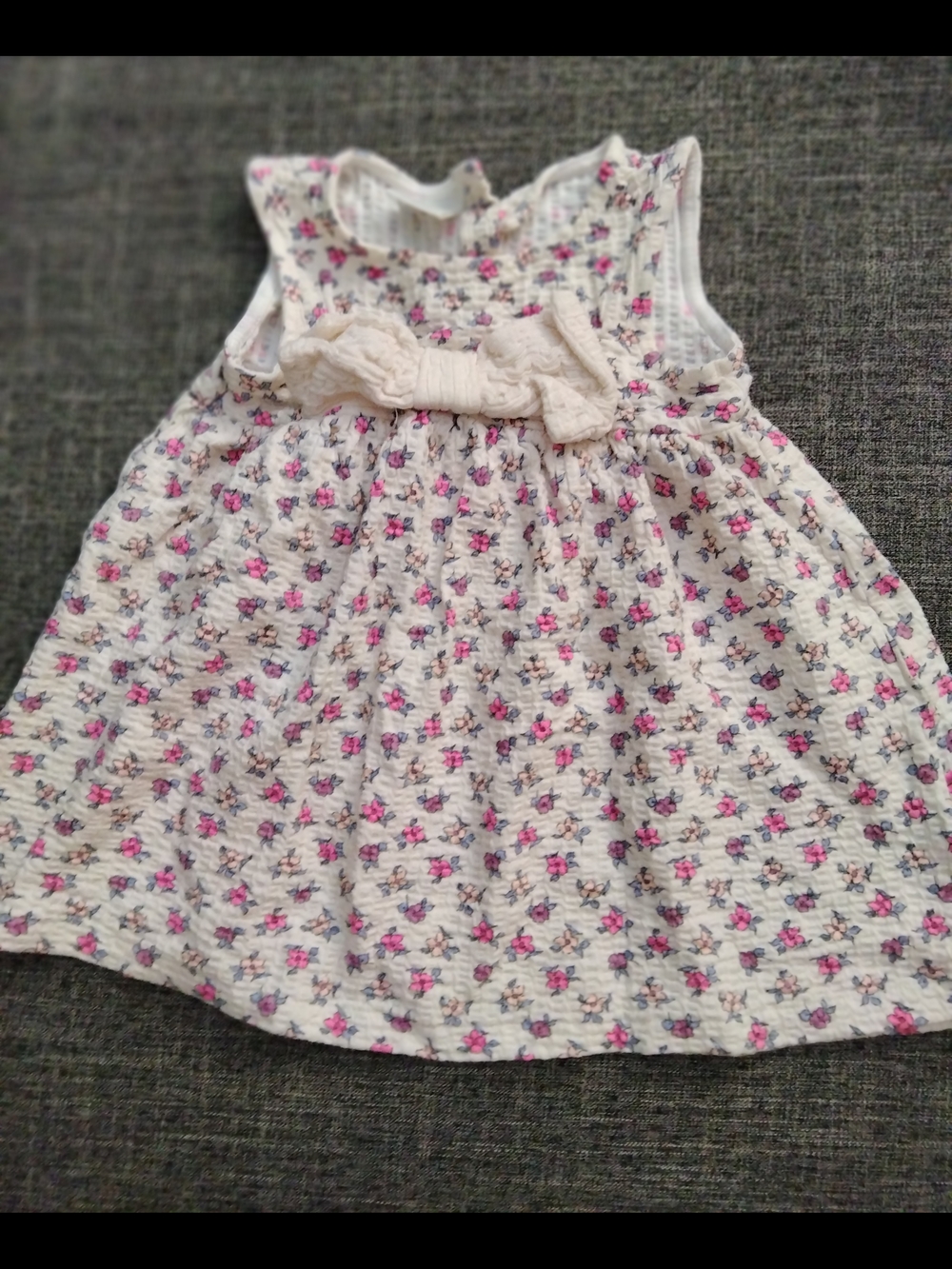 Zara Cream Dress with Pink Floral Print and Bow